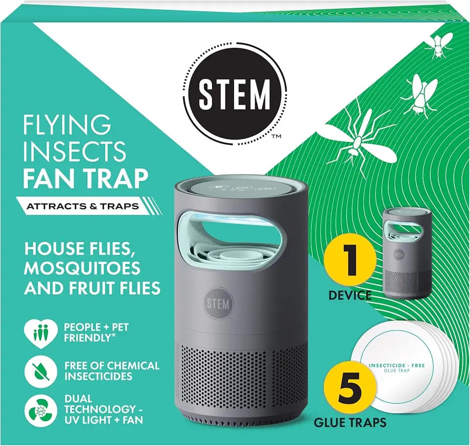 STEM Flying Insect Indoor Fan Trap, UV Light, 1 Device + 5 Glue Traps