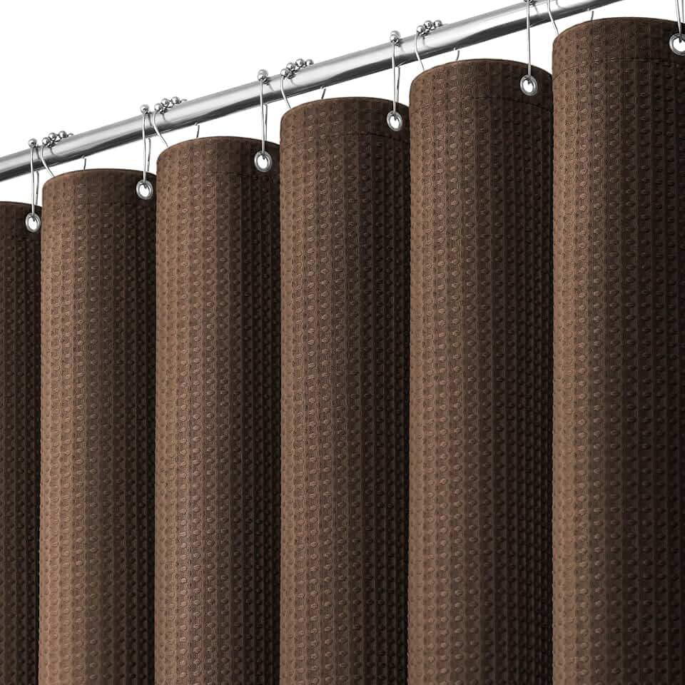 Dynamene Extra Long Waffle Shower Curtain 256 GSM Fabric 72"x84" Brown