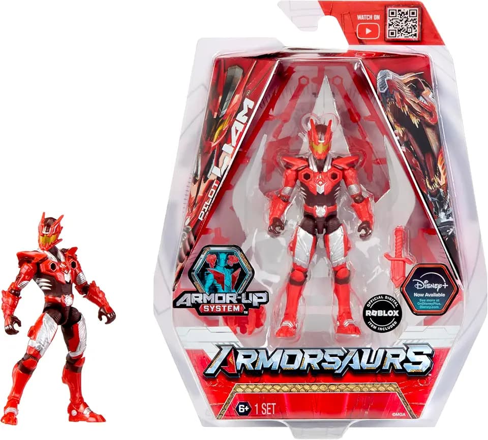 Armorsaurs T-Rex Pilot (Liam Roberts) Action Figure Toy, 3.75-Inch Poseable Figure with Interchangeable Armor Pieces and Transforming Weapon, Kids, Boy, Girls, Ages 6+