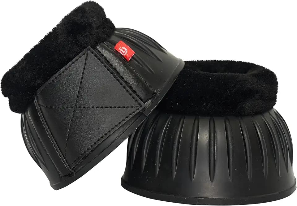 Imperial Riding Hufglocken IRH Bells aus Naturkautschuk, stoßdämpfend und scheuerfrei, mit weichem Rand, sicherem Klettverschluss, robuste Pferde-Hufglocken für Training, Koppel, Schwarz, S