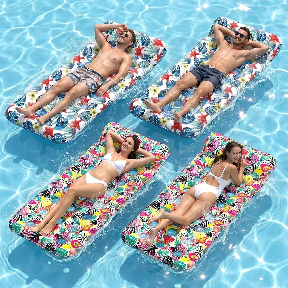 4 Pack Pool Floats Adult, Oversized Inflatable Pool Float Loungers for Adults with Headrest, Swimming Pool Rafts for Adults Pool, Lake, Beach & Summer Party