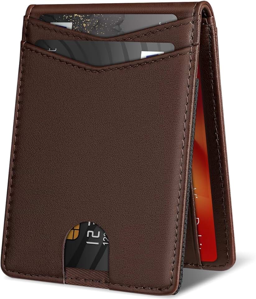 Leather Wallet for Men Genuine Leather RFID Blocking Bifold compact Wallet With Magnetic Closure 3 ID Window