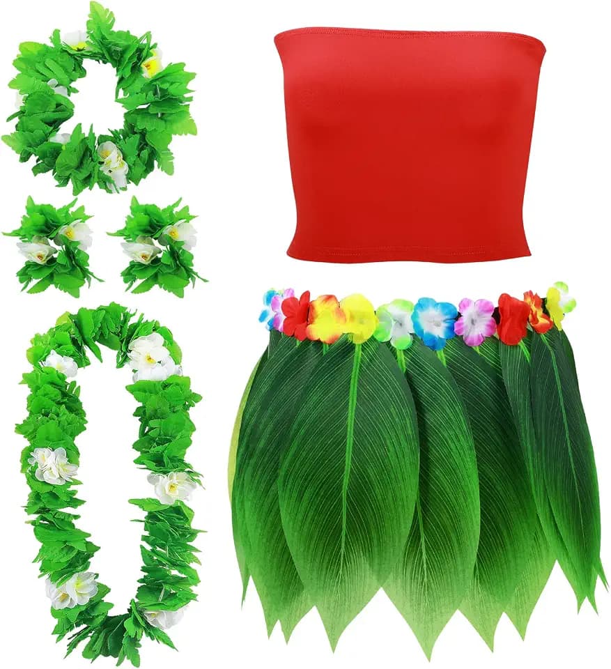 Yahenda Hawaiian Luau Costume Set, Women Hula Skirt with Lei Accessories