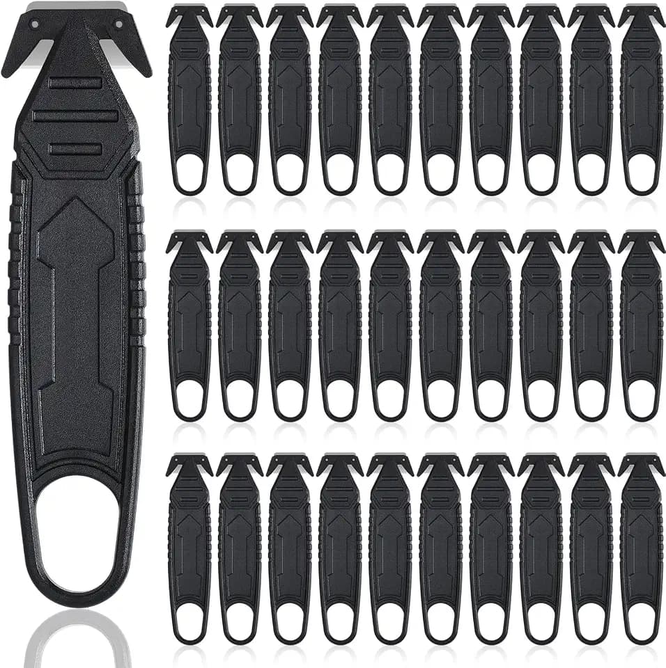 Therwen 30 Pcs Safety Box Cutter with Concealed Blade Opener, Black