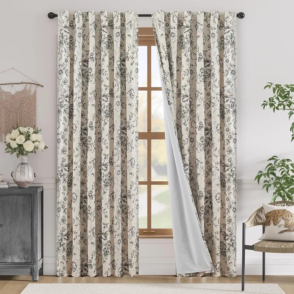 jinchan Floral Linen Blackout Curtains for Bedroom 84 Inches Long
