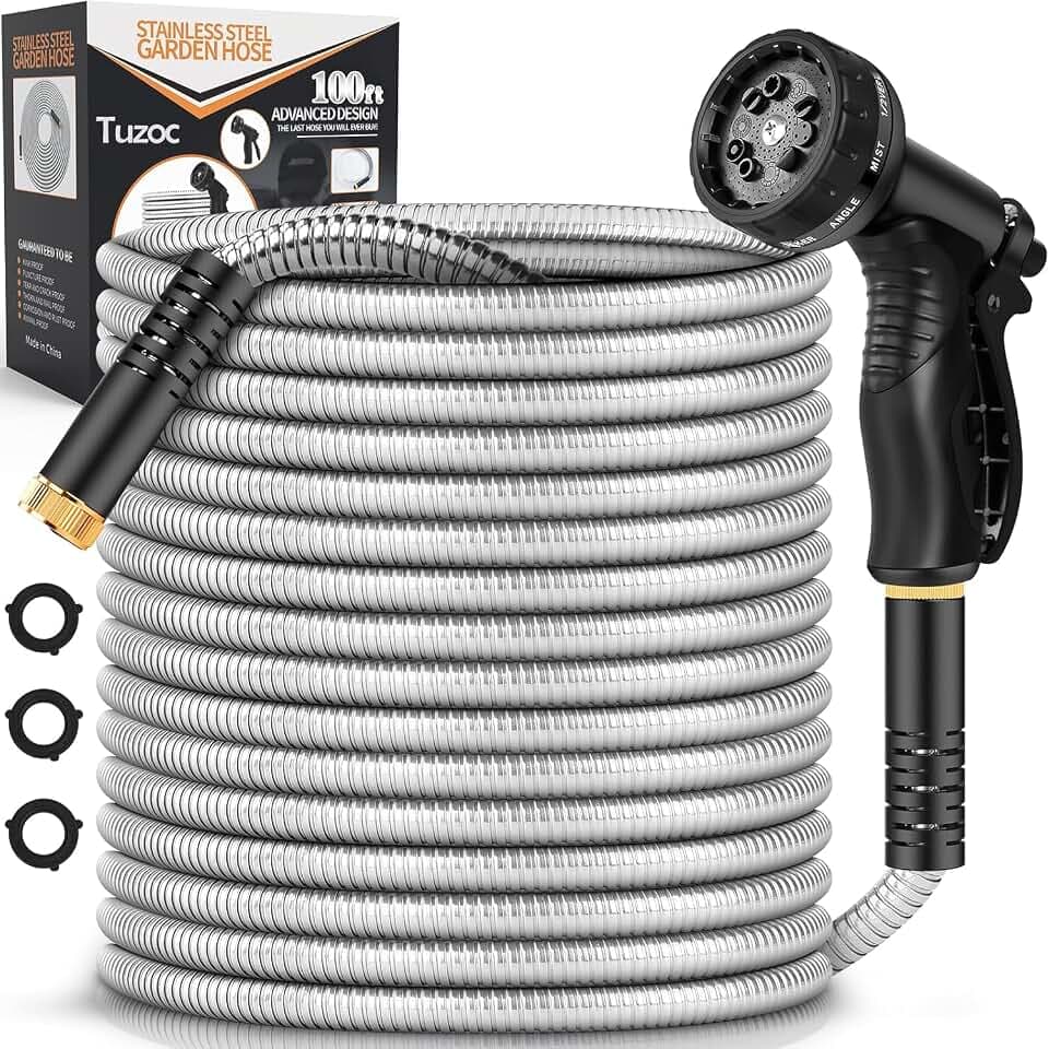 Rcfunkid Garden Hose 100FT No-Kink Metal Hose With 10 Function Nozzle Tough