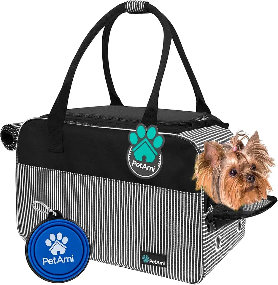 PetAmi Small Dog Purse Carrier with Pockets, Airline Approved, Stripe Black