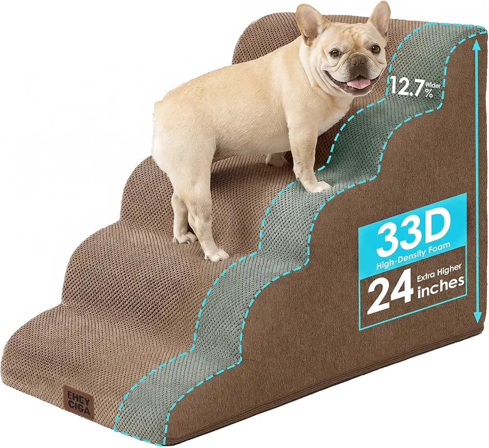 EHEYCIGA Extra Wide Dog Stairs for Large Dogs, 24.4" H Pet Step, Camel