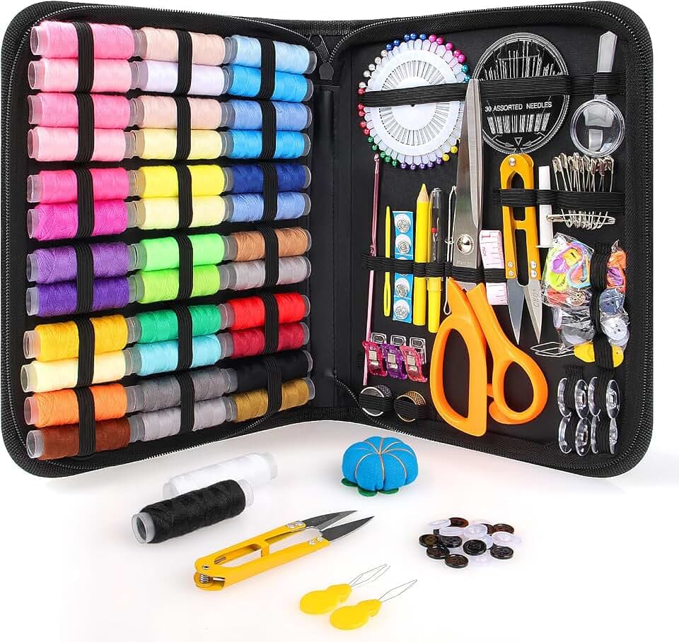 Goeveo Sewing Kit for Adults, 198pcs Newly Upgraded Needle and Thread Kit Gifts for Mom Grandma Friend, Sewing Accessories with Case Portable for Home, Work, Travel, Emergency (198pcs Sewing Supplies)