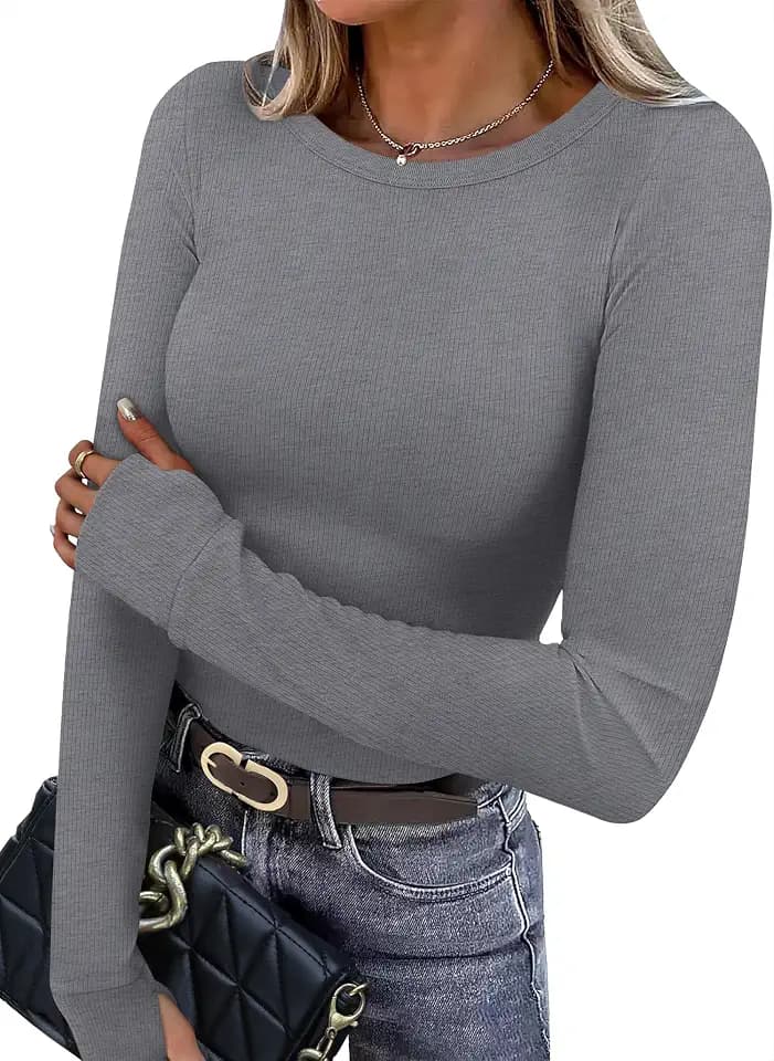 XIEERDUO Long Sleeve Thermal Shirt for Women Fleece Slim Fit Tops Crewneck Basic T-Shirts with Thumb Holes Fall Fashion 2026