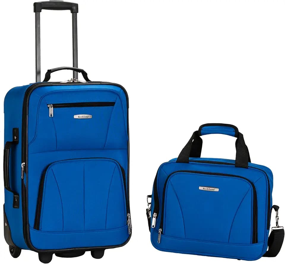 Rockland Fashion Softside 2 Piece Luggage Set, Expandable, (14" Tote/19" Upright), Blue