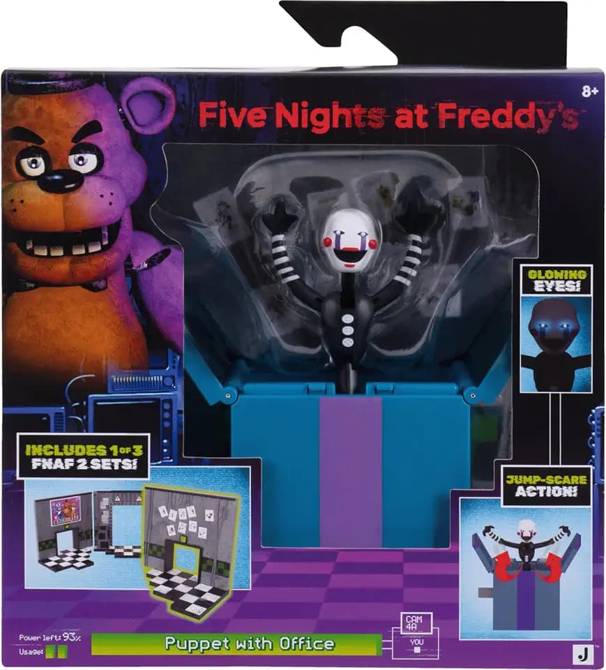 Jazwares Five Nights at Freddy’s Puppet Office Set - 5-Inch Articulated Figure with Jumpscare Feature, Glow-in-The-Dark Eyes, and Optical Diorama