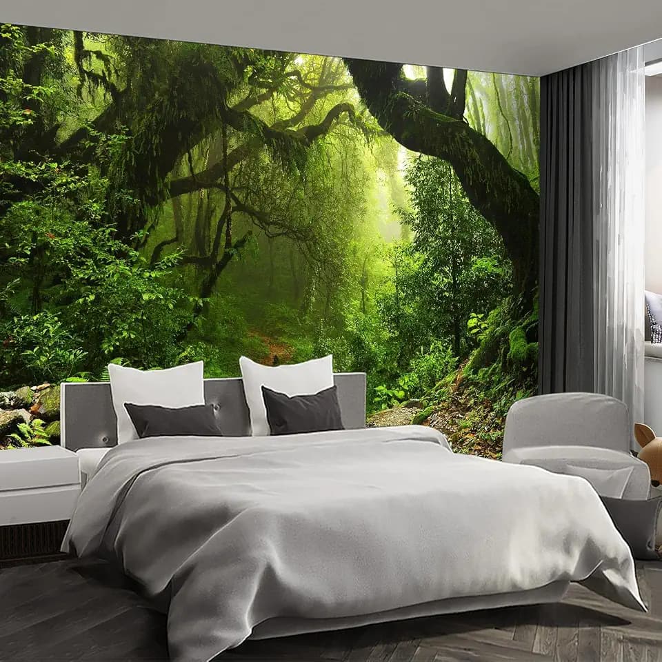 Forest Landscape wall murals Woodland Tree Peel and Stick self Adhesive Wallpaper for Bedroom Living Room - 58"x80"