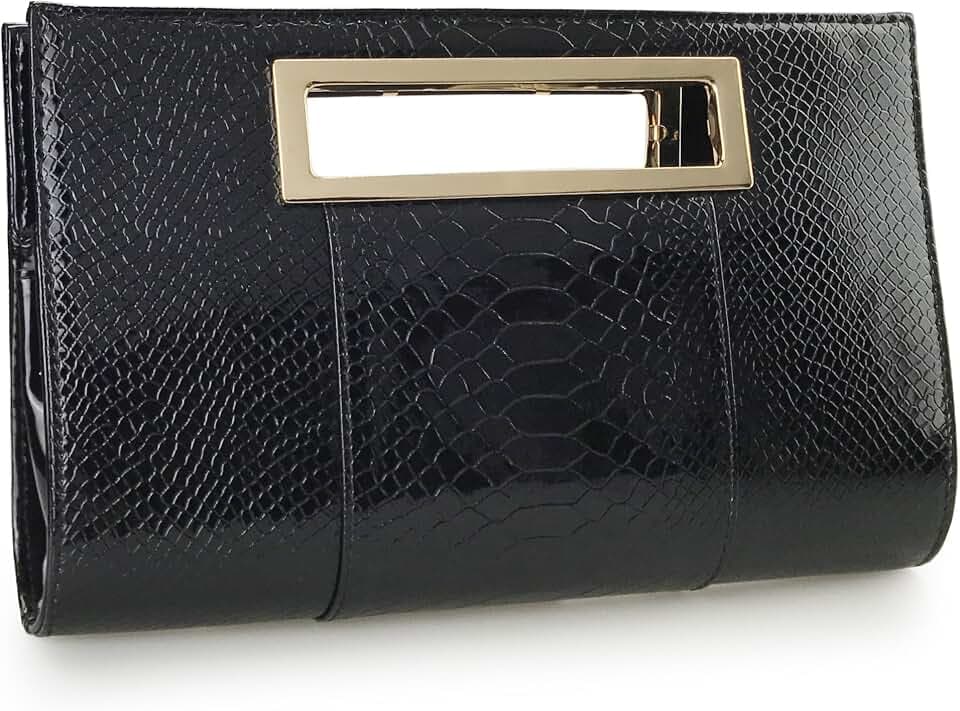 HOXIS Classic Crocodile Pattern Faux Leather Metal Grip Cut it out Clutch with Chain Shoulder Strap Womens Handbag