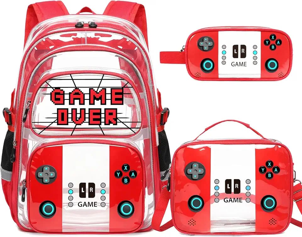 Jafeton Cool Luminous Clear Gamer Backpack for Boys with Lunch Box