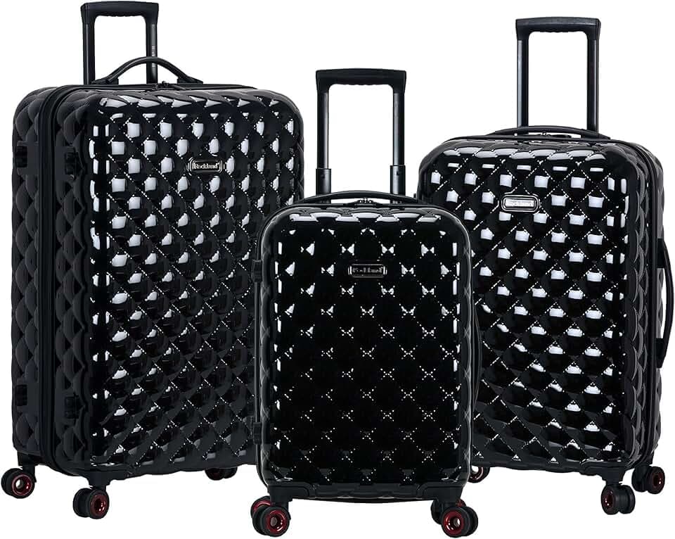Rockland Quilt Hardside 3 Piece Spinner Wheel Luggage Set, Black, 3-Piece Set, (20"/24"/28"), Black