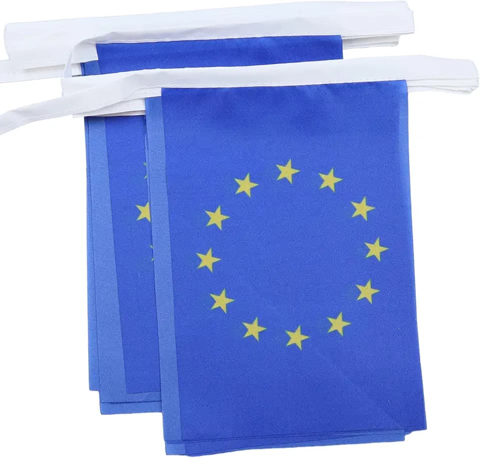 AZ FLAG Wimpelkette Europäische Union 6 m 20 Flaggen Leichtes Polyester | Für innen und außen Flaggenkette Flaggen auf verstärktem Band vernäht