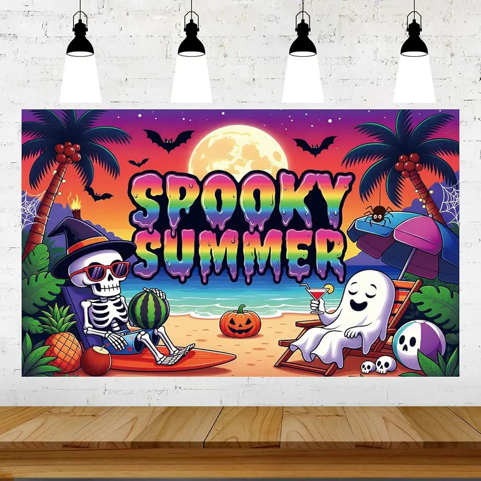 EUOYUFO Summer Halloween Party Decorations 6 x 4 ft Summerween Spooky Summer Backdrop Banner Halloween in Summer Theme Party Photography Background Supplies
