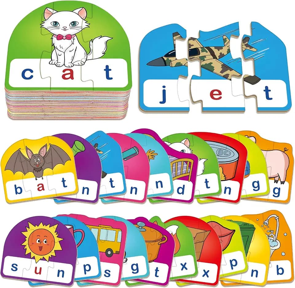 CVC Puzzle Cards for Kids,CVC Word Games,Toddler Speech Therapy Toys,3 Alphabet Letter Word Puzzles,Learning Reading Spelling Games,Preschool Kindergarten Classroom Must Haves