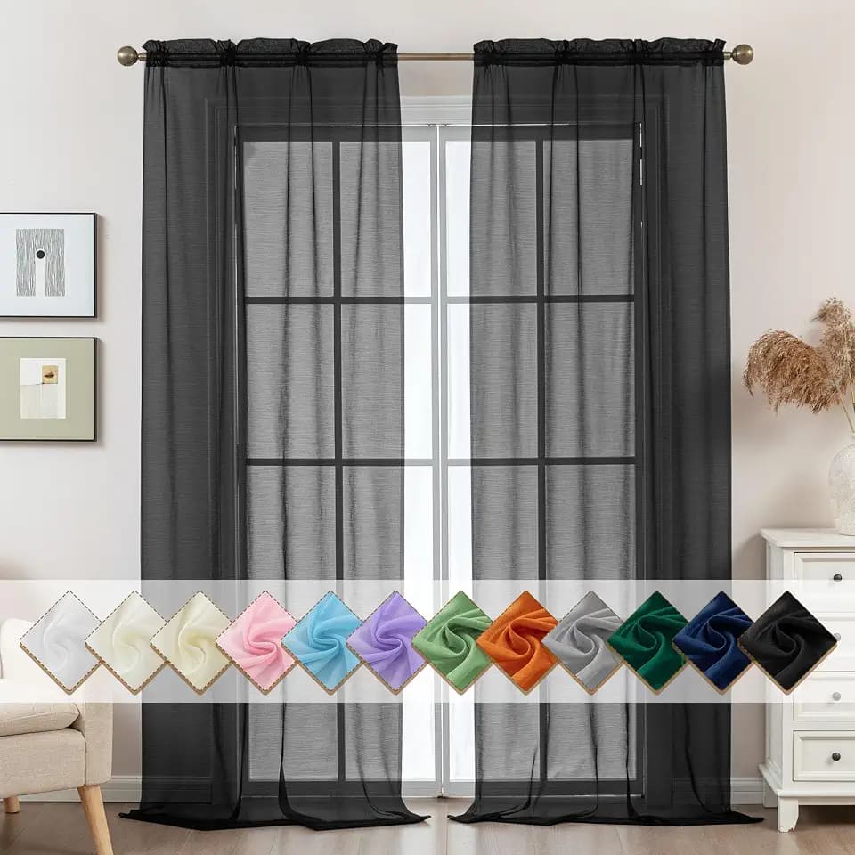 Black Sheer Curtains 108 Inches Extra Long Rod Pocket