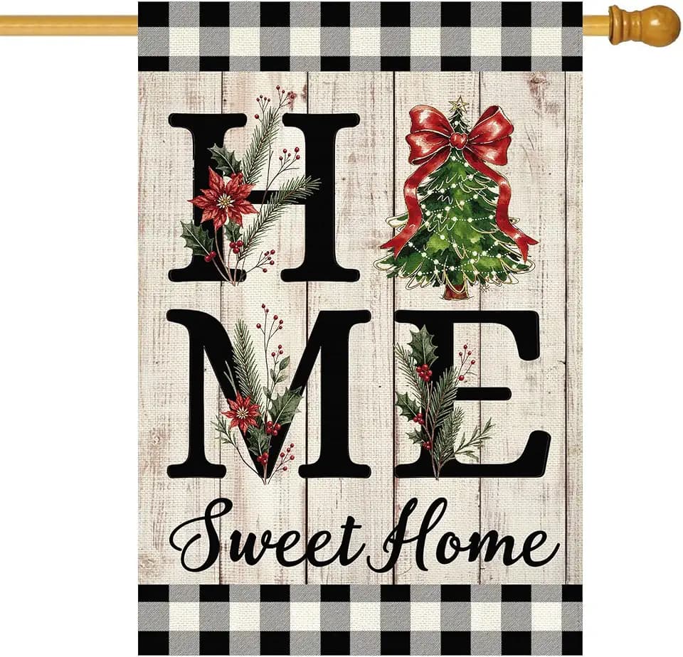 ORTIGIA Christmas House Flag 28x40 Inch Large Home Sweet Home Farmhouse