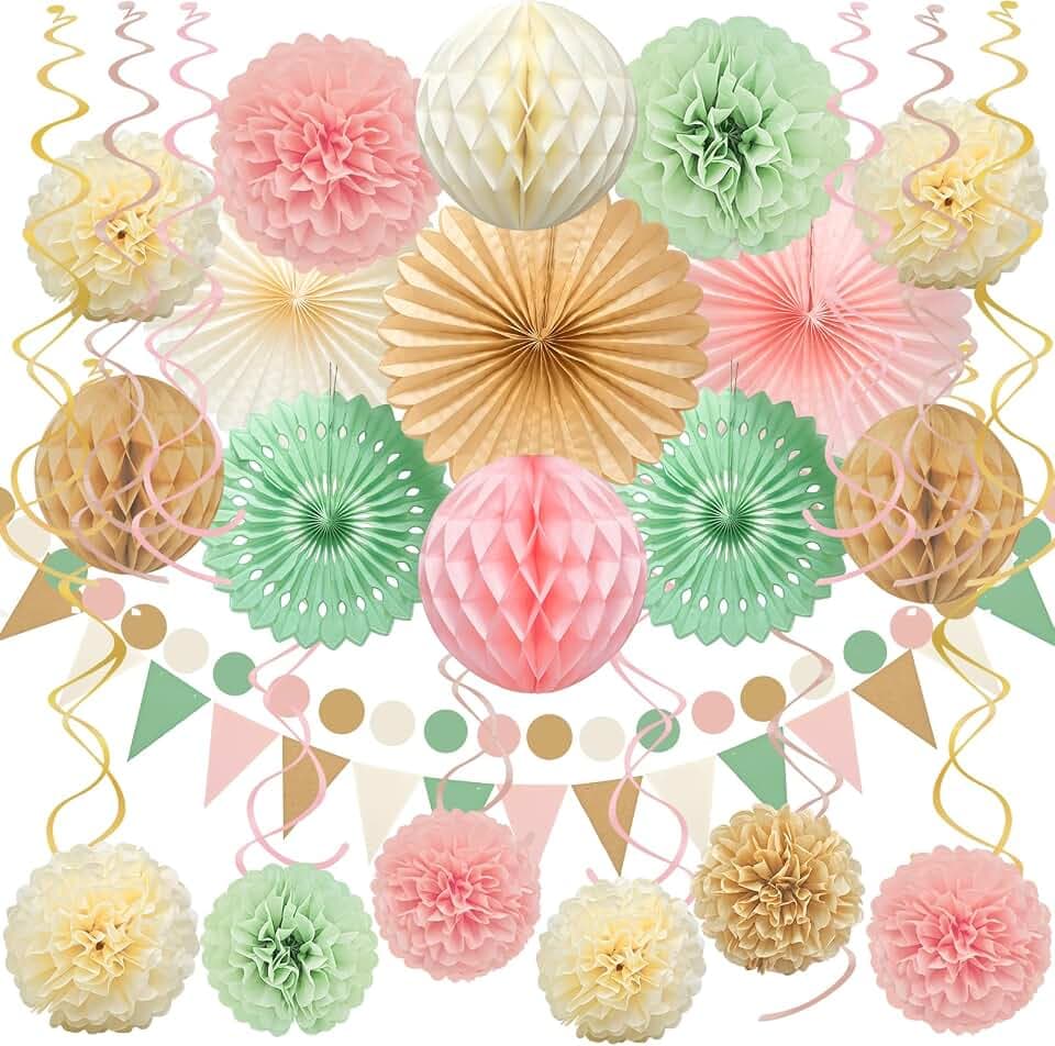 Ycitusi 33Pcs Sage Green Peach Brown for Woodland Baby Shower Decorations