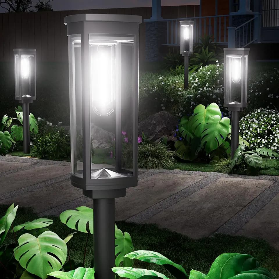 NEWMESSI Solar Pathway Lights Outdoor 8 Pack, Cool White, Clear Shade, IP65