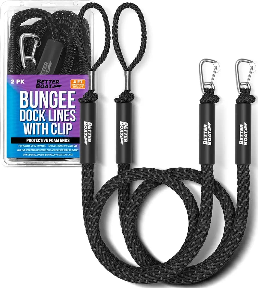 2-Pack Black Bungee Dock Lines with Clip, Marine Grade Boat Rope, Jet Ski