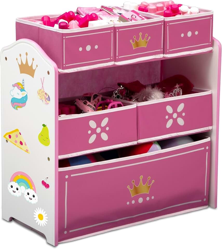 Delta Children Princess Crown Design & Store 6 Bin Toy Storage Organizer - Greenguard Gold Certified, White/Pink