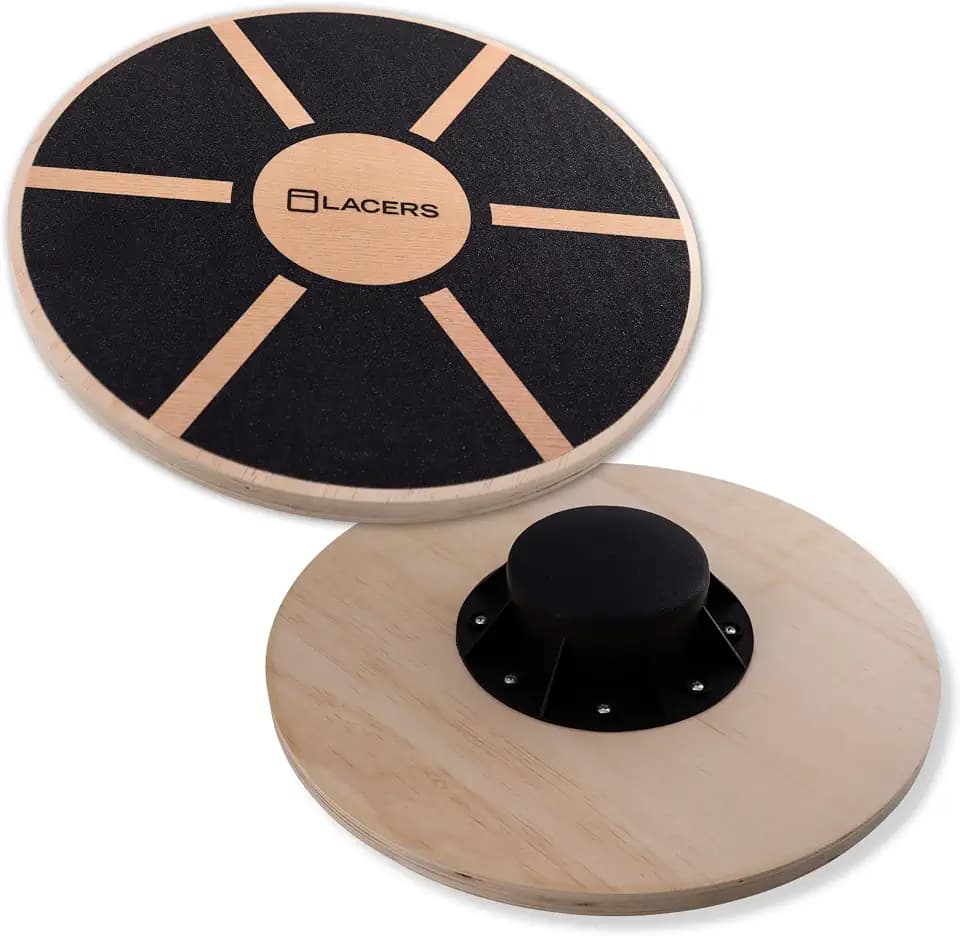 Lacers Petrolline rutschfestes Balance Board aus Holz 40cm Durchmesser – Fitness Wackelbrett / 360° Drehung -Training für Gleichgewicht, Koordination & Physio-Therapie