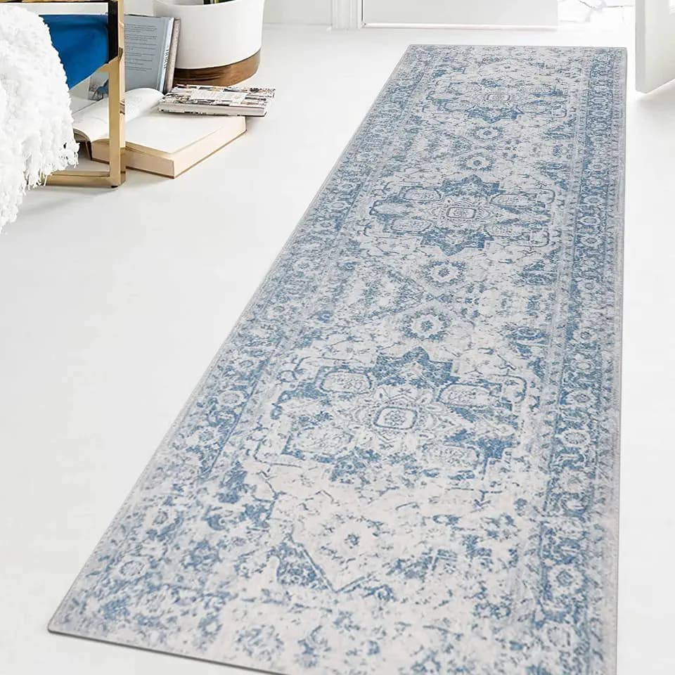 Famibay Teppich Läufer Flur rutschfest 65x220cm Teppichläufer Flur Waschbar Flurläufer Lang Vintage Teppich Küchenläufer für Eingang Küche Schlafzimmer Wohnzimmer