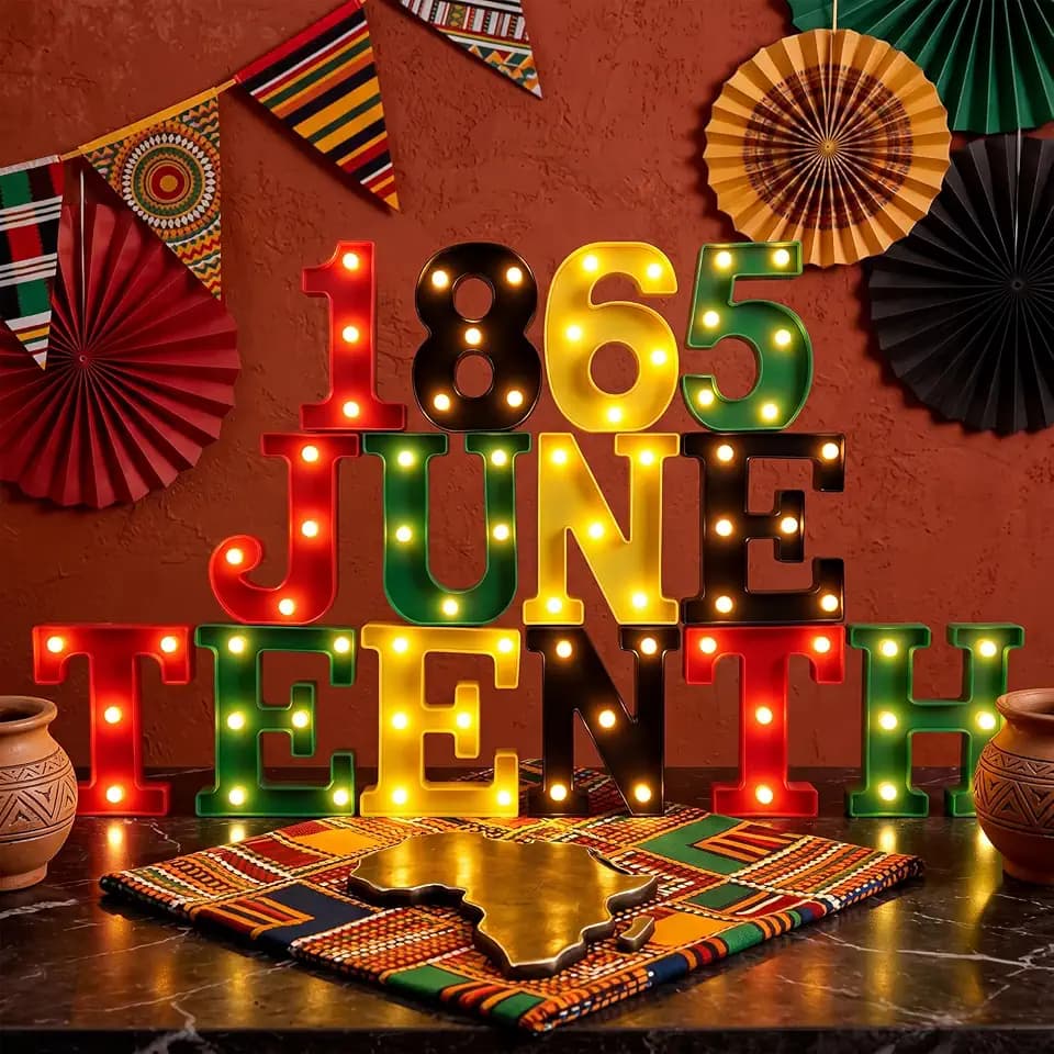 14 Pcs Juneteenth Decorations LED Letter Light Signs Cultural Theme Event Signs 1865 Sign Light for African American Heritage Black History Month Celebrations Home Party Table Decor(Colorful)