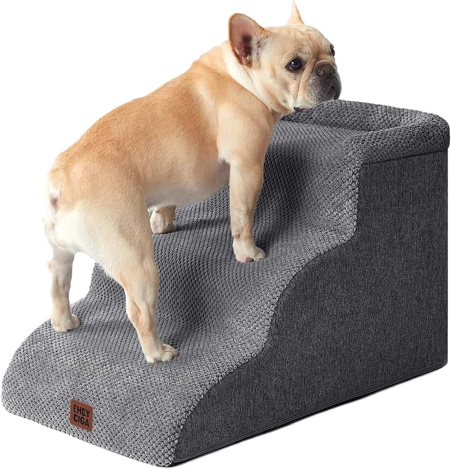 EHEYCIGA Hundetreppe für Kleine Hunde 35 cm Hoch, 3 Stufen, Grau