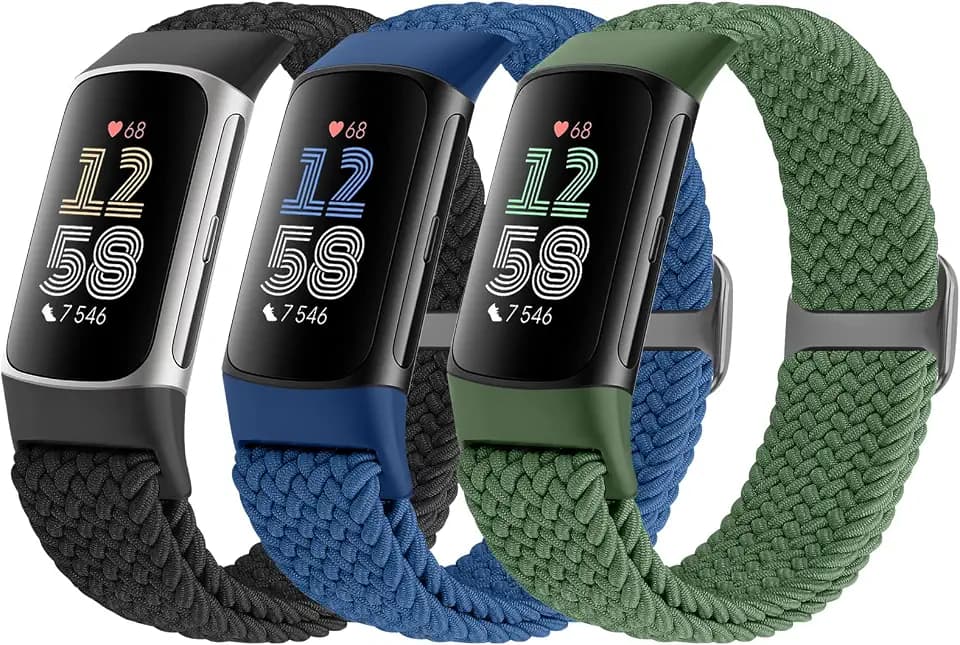 Braided Solo Loop Bands Compatible with Fitbit Charge 6/Charge 5, Adjustable Stretchy Nylon Woven Replacement Wristbands for Fitbit Charge 6/Charge 5 for Women Men