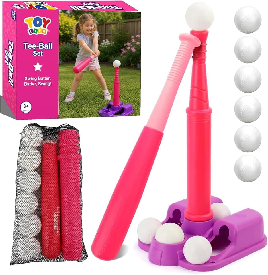 TOY Life T Ball Set for Kids 3-5 5-8, Toddler Baseball Set for Girls, T Ball Stand Sets, Tball Bating Tee Outdoor Indoor Toys for Toddler Girls