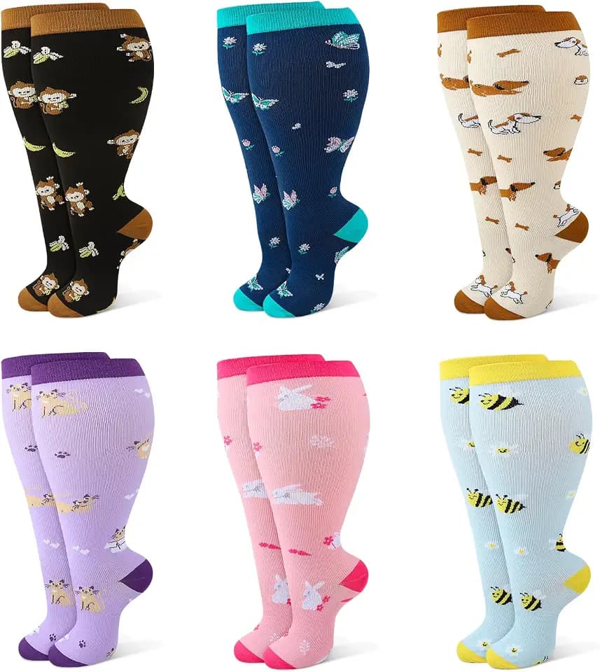 Jspupifip 6 Pairs Plus Size Compression Socks for Women, Wide Calf