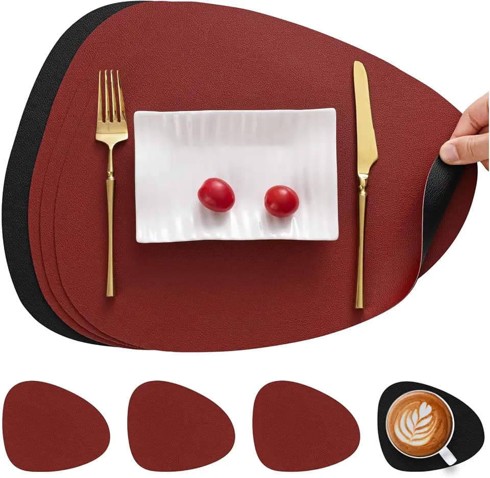 Myir JUN Placemats Set of 4 Faux Leather Placemats with Coasters