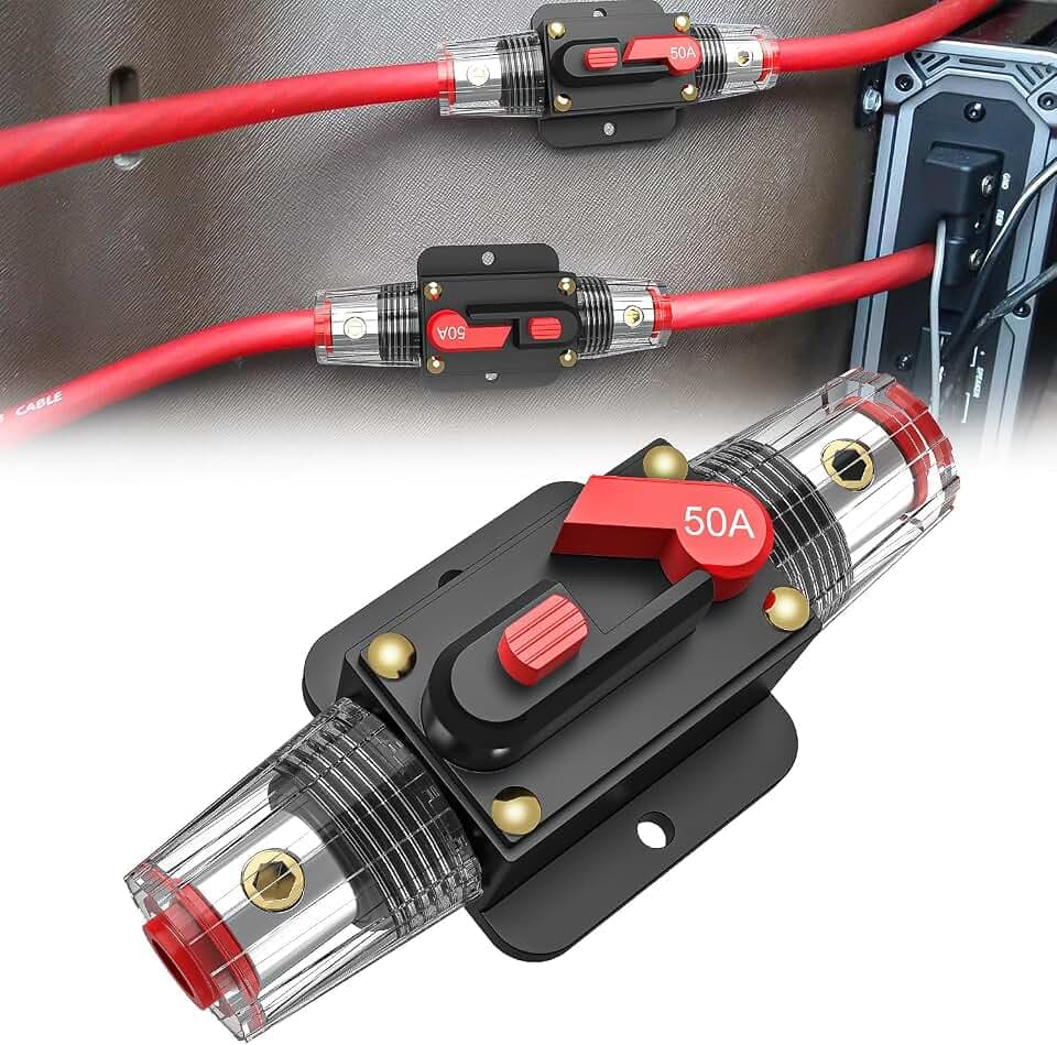 Nilight 50A Inline Circuit Breaker 12-24V DC Manual Reset Fuse Holder