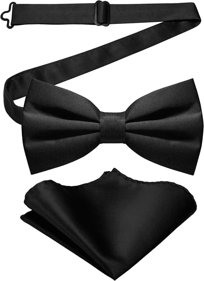 RBOCOTT Solid Color Pre-tied Bow Tie and Pocket Square Set for Men