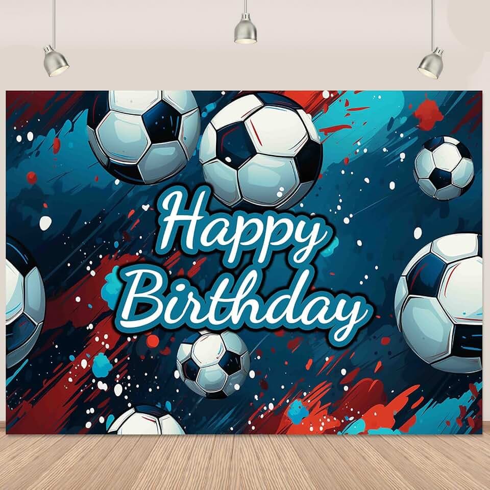 Soccer Happy Birthday Banner Backdrop 5X3Ft