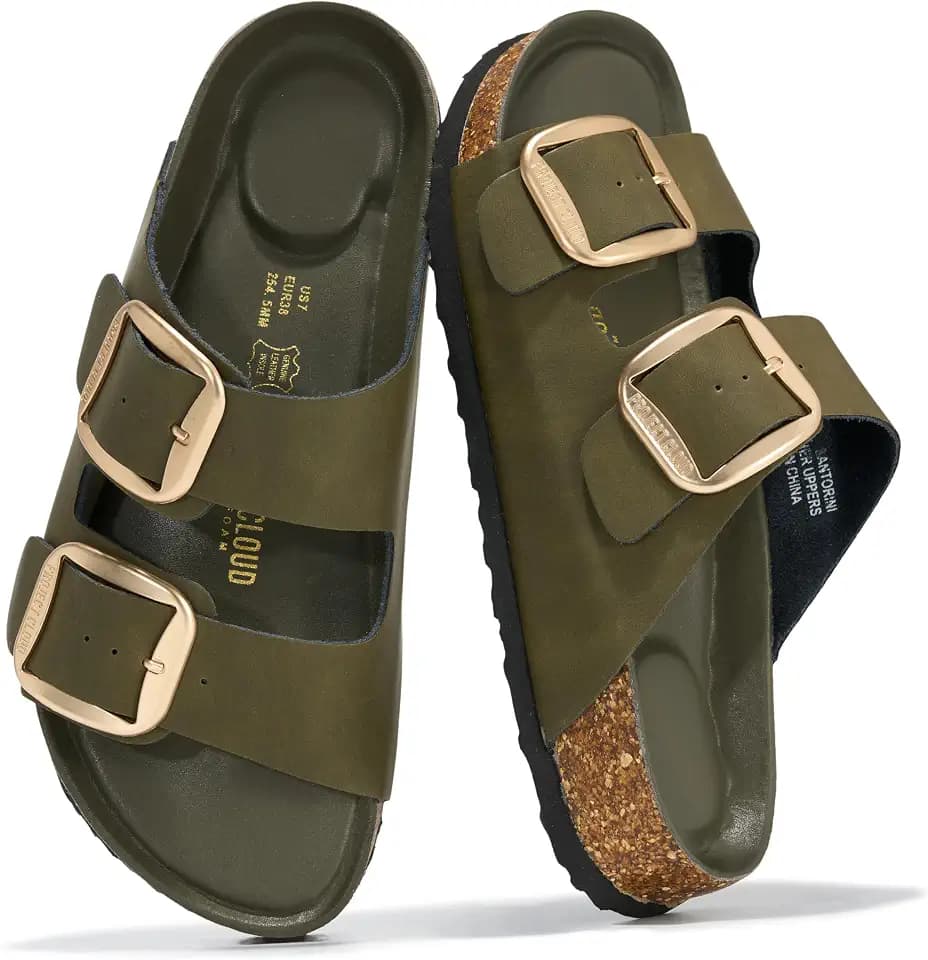 100% Genuine Leather Cork Footbed Sandals Women Slides Sandals for Women
