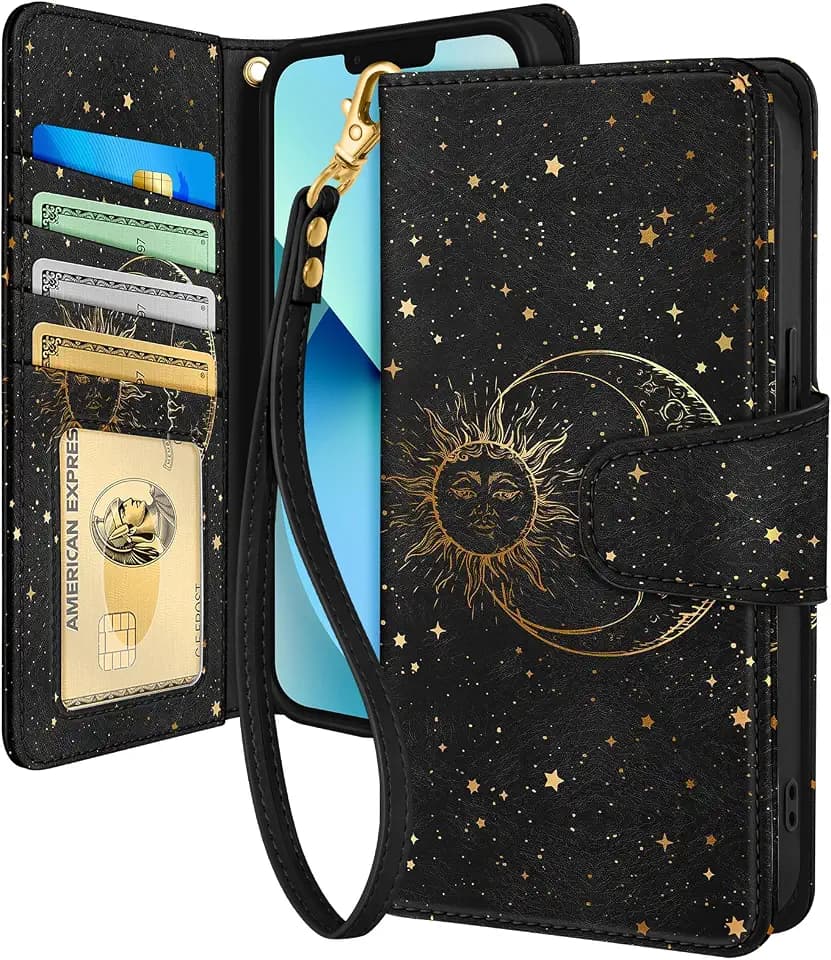 Toycamp for iPhone 13 Wallet Case, Leather Flip Cover, Sun and Moon