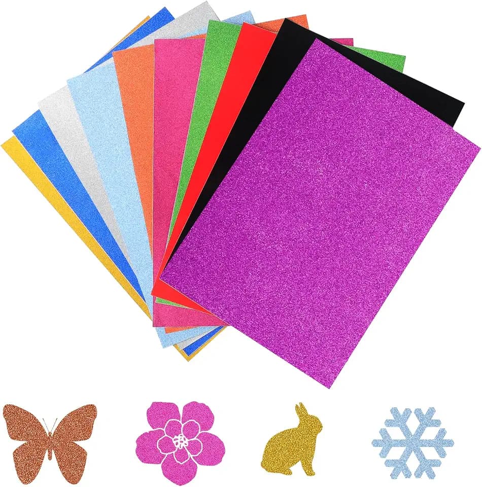 Glitzerpapier Selbstklebend 50 Blatt A4 Klebefolie Bunt, 10 Farben