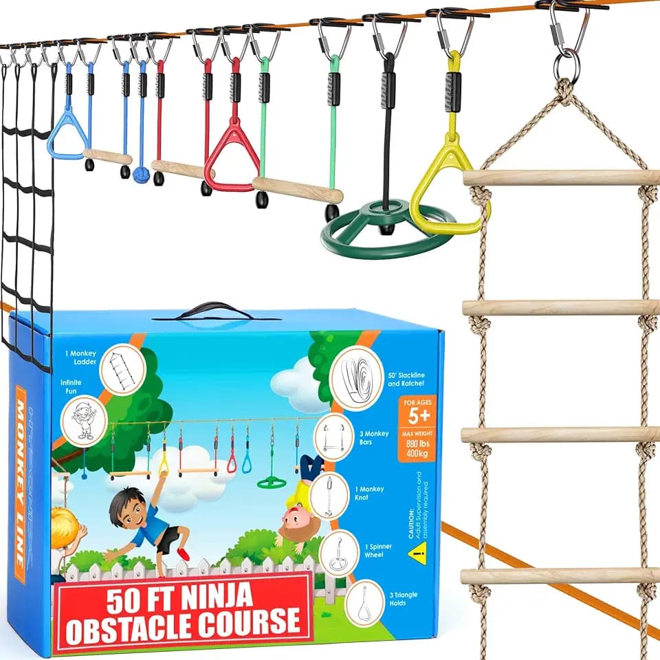 Hyponix Ninja Warrior Obstacle Course for Kids 2 x 50 ft, 10 Obstacles