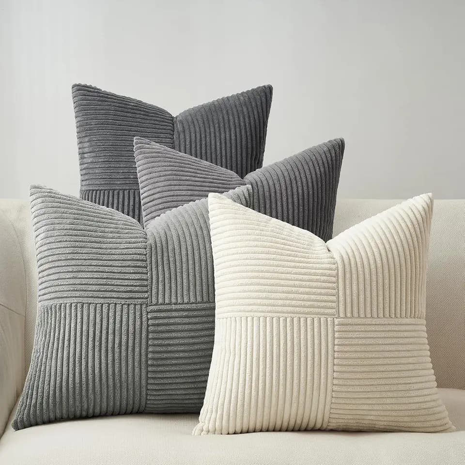 Topfinel Kissenbezug 60x60 Grau 4er Set Sofakissen Farbverlauf Kissen Aesthetic Cord Kissenhülle Kissenbezüge Dekokissen für Sofa Wohnzimmer Balkon Kinder Flauschig