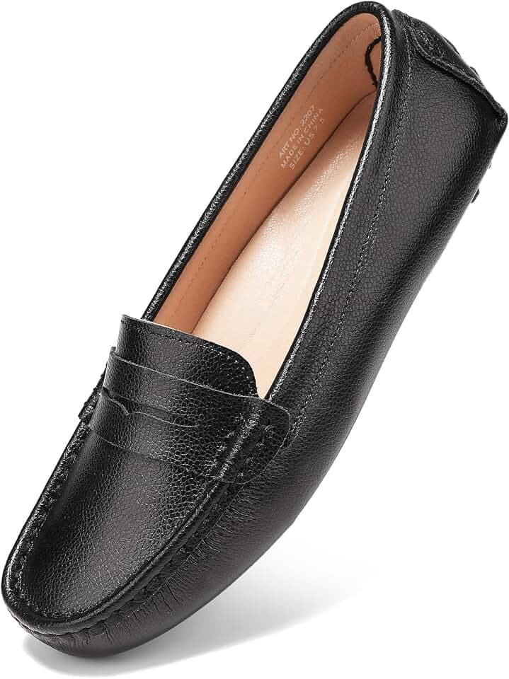 BEAUSEEN Women's Genuine Leather Penny Loafers Classic Driving Moccasins Casual Slip On Comfort Women Loafer Shoes