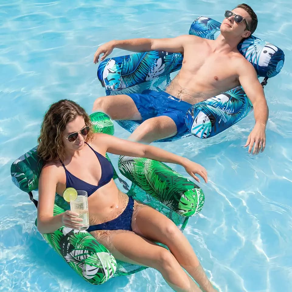 FindUWill Pool Floats Adult, 55'' X-Large Fabric-Covered Pool Float Lounger & Raft, Mesh Pool Float for Summer Party Lake Beach (Green Leaf)
