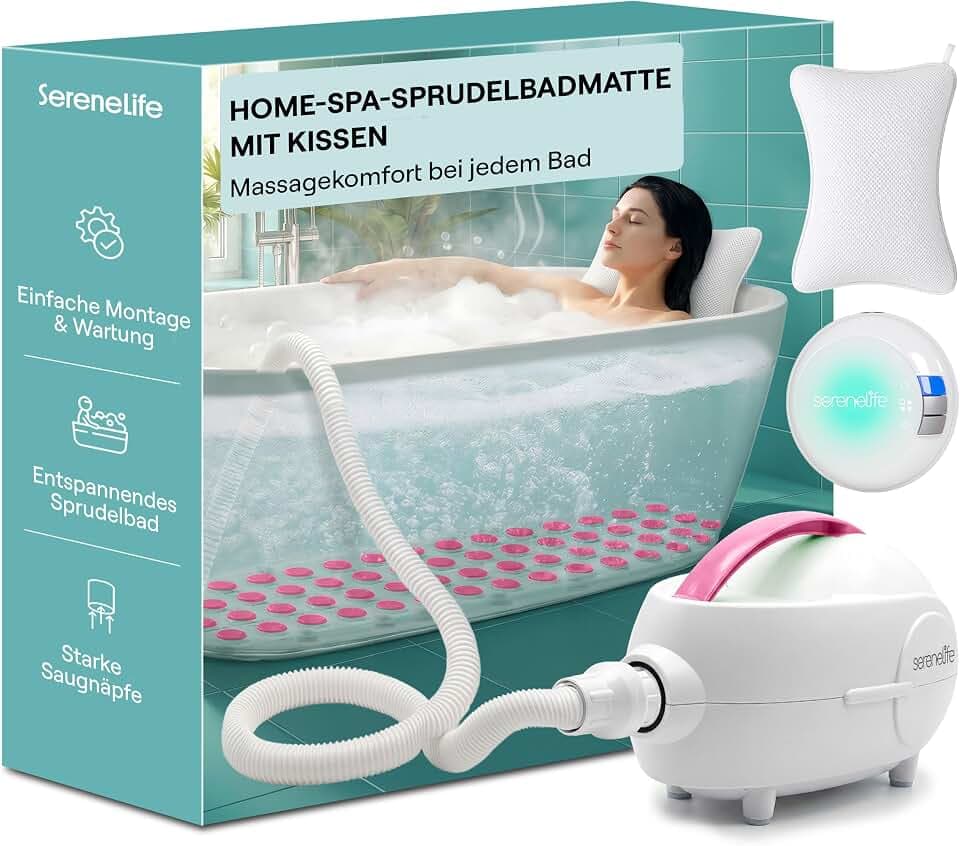 SereneLife Whirlpool Sprudelmatte für Badewanne mit Badewannenkissen