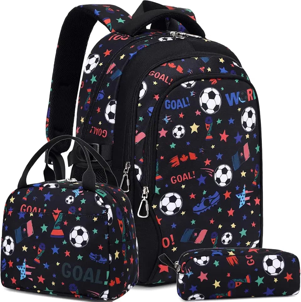 Meisohua Kids Backpack for Boys - 3pcs Boys Backpack with Lunch Box Set for Elementary Middle School Students Bookbag for Kids Teens Casual Daypack Soccer Black