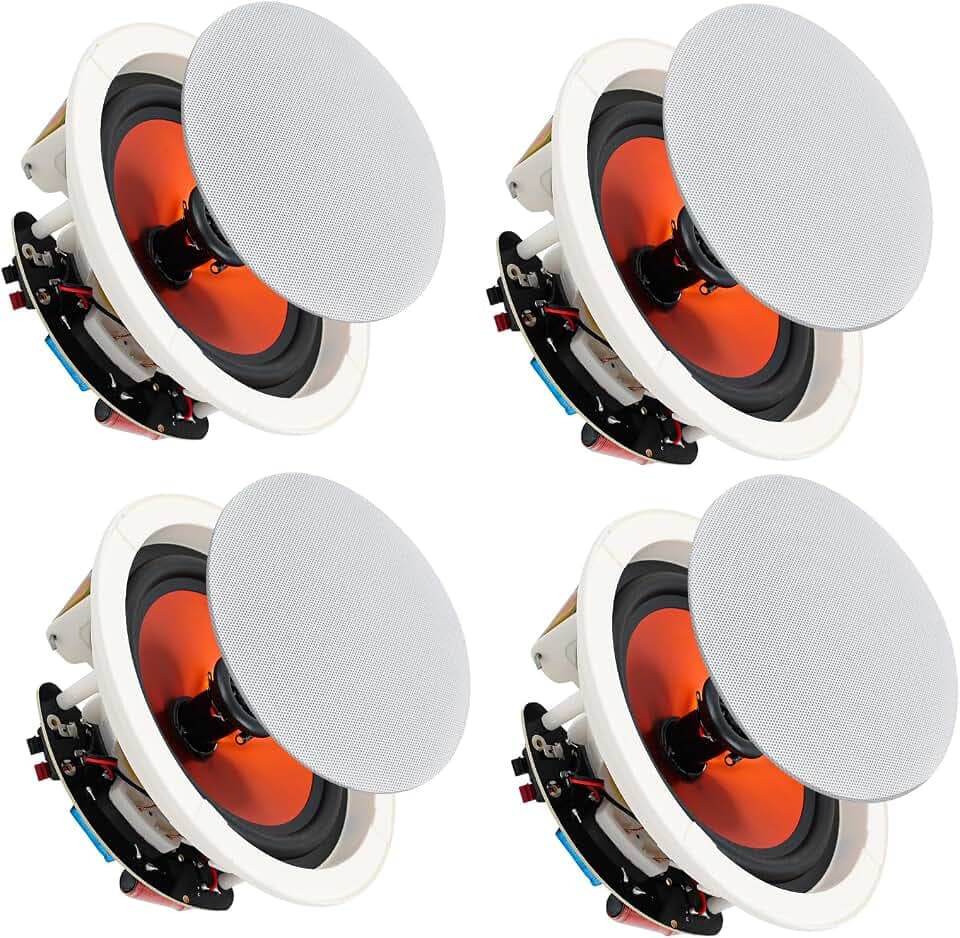 STUDIOFINIX 6.5 Inch Ceiling Speakers 600 Watts Flush Mount, Great for Home Theater, Living Room, Office,Kichten,Study Room,Basement,Covered Patio and Flush Mount(4 Speakers)
